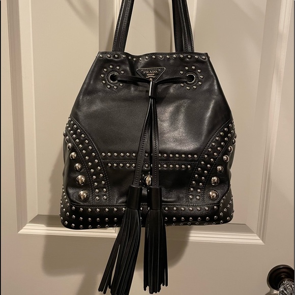 Prada studded bucket bag hot sale